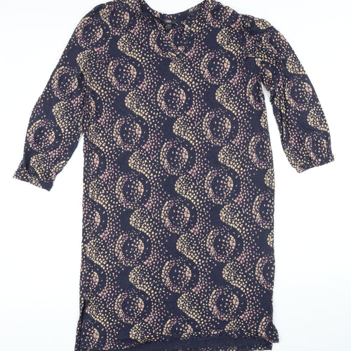 NEXT Womens Blue Floral Cotton Shift Size 14 Boat Neck