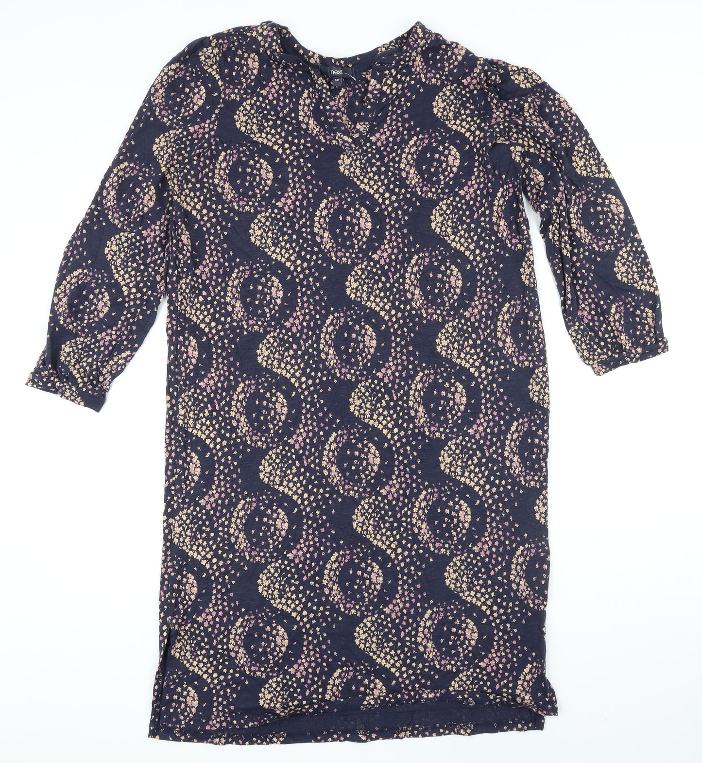 NEXT Womens Blue Floral Cotton Shift Size 14 Boat Neck