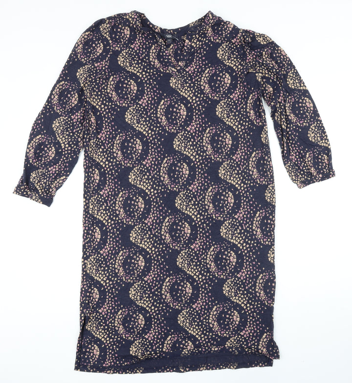NEXT Womens Blue Floral Cotton Shift Size 14 Boat Neck