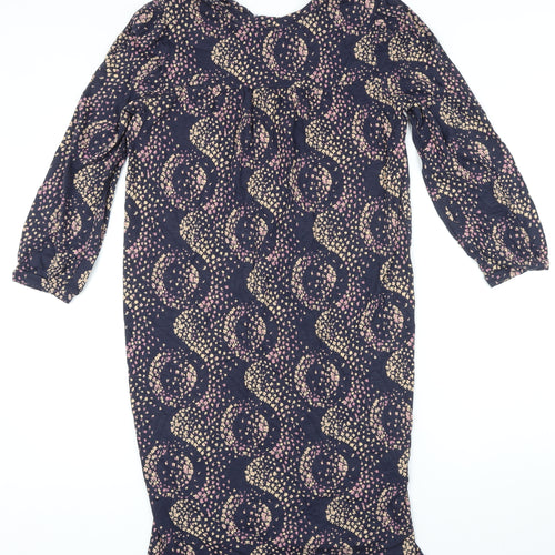 NEXT Womens Blue Floral Cotton Shift Size 14 Boat Neck