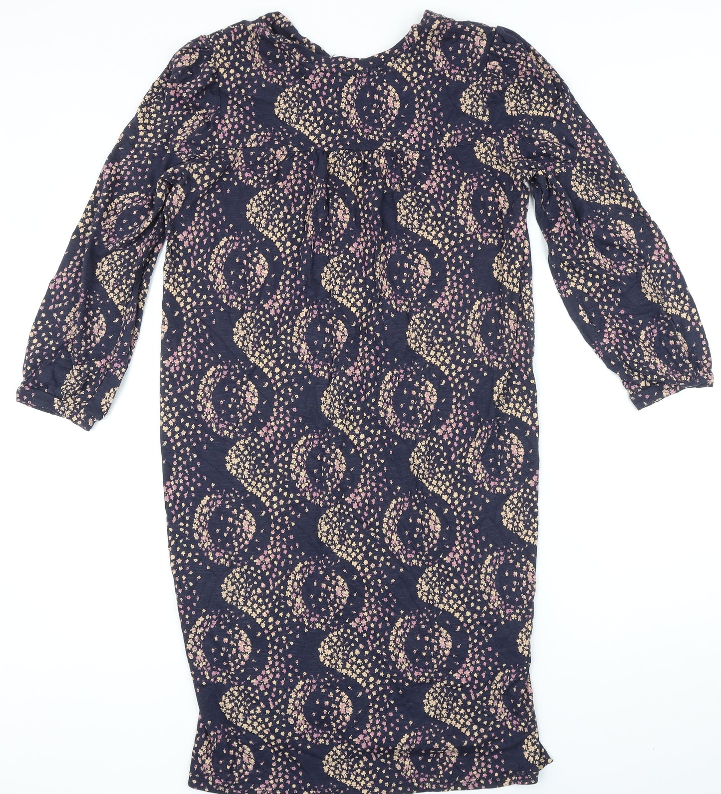 NEXT Womens Blue Floral Cotton Shift Size 14 Boat Neck