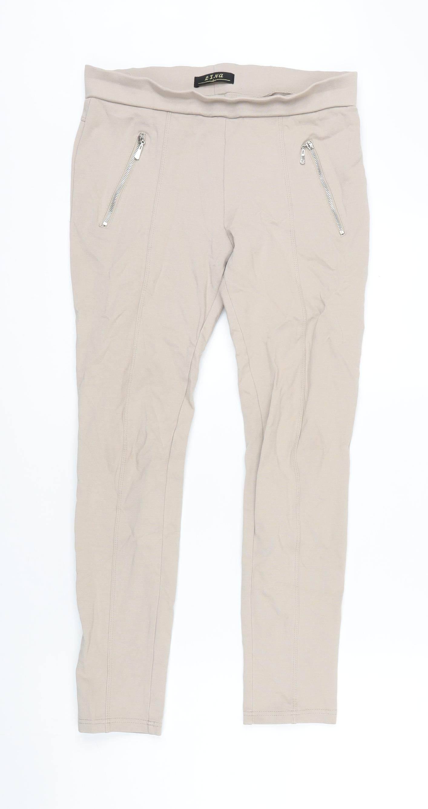 Lina Womens Beige Cotton Jegging Leggings Size L L24 in