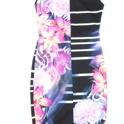 Lipsy Womens Multicoloured Floral Polyester Pencil Dress Size 10 Boat Neck Zip