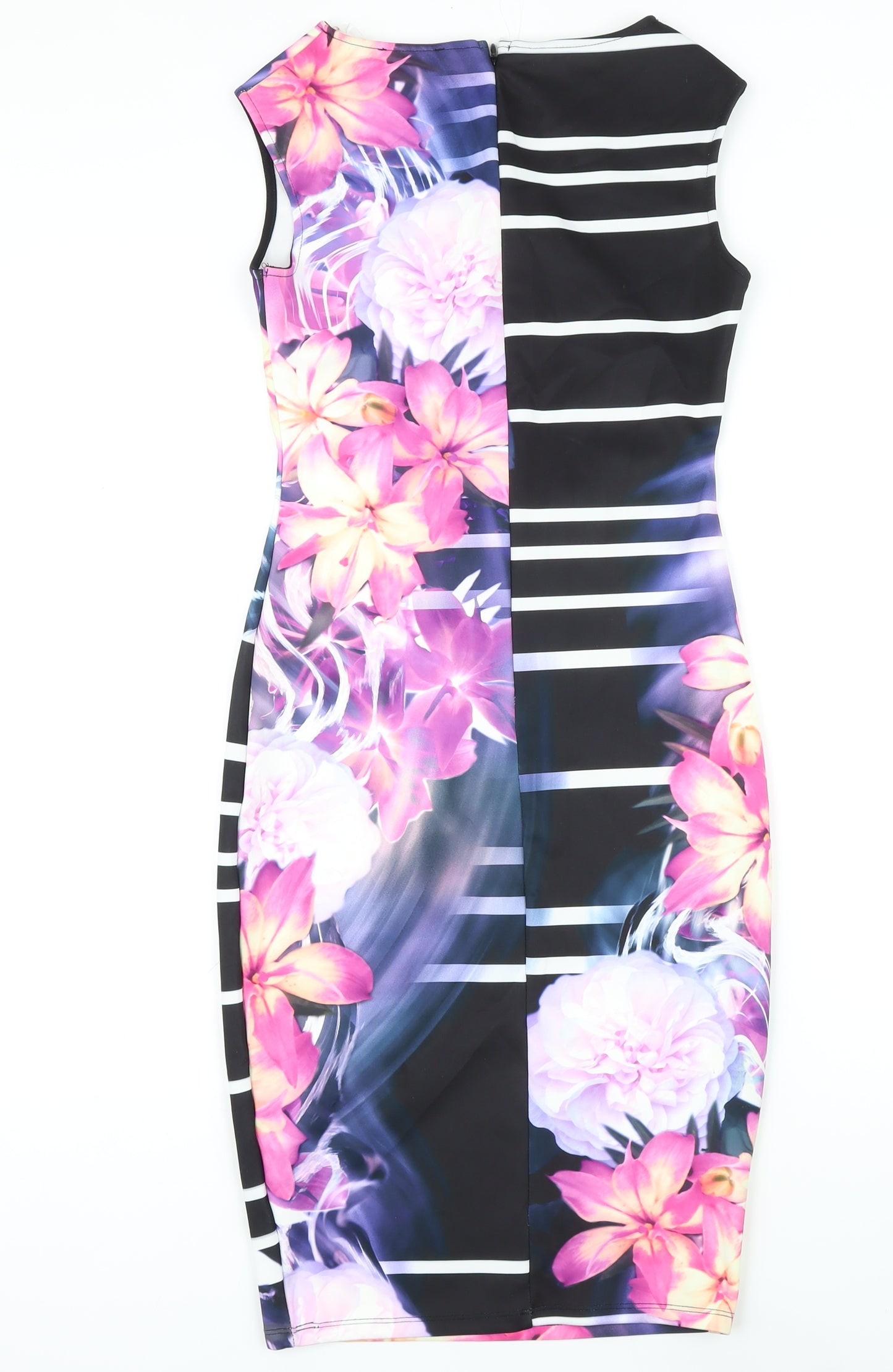 Lipsy Womens Multicoloured Floral Polyester Pencil Dress Size 10 Boat Neck Zip