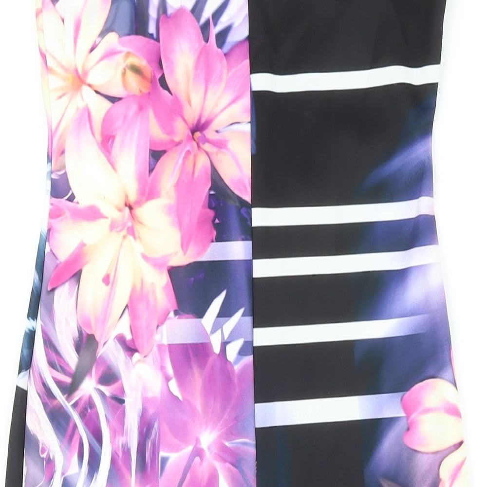 Lipsy Womens Multicoloured Floral Polyester Pencil Dress Size 10 Boat Neck Zip