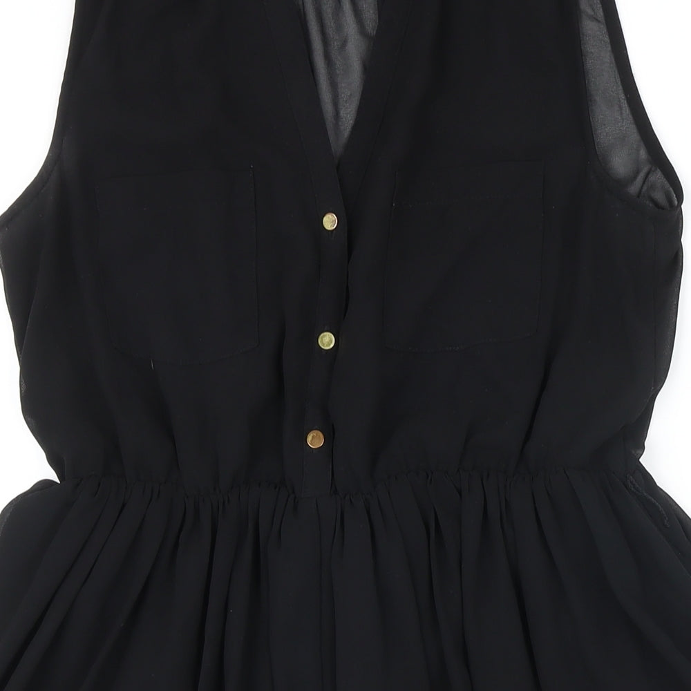 H&M Womens Black Polyester A-Line Size 10 Collared Button