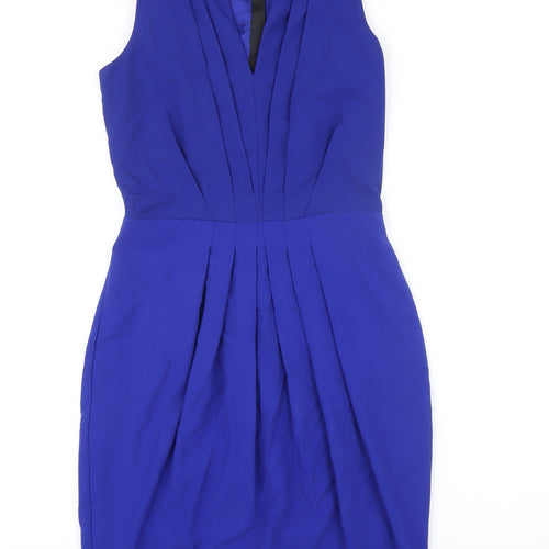 H&M Womens Blue Polyester Pencil Dress Size 6 V-Neck Zip