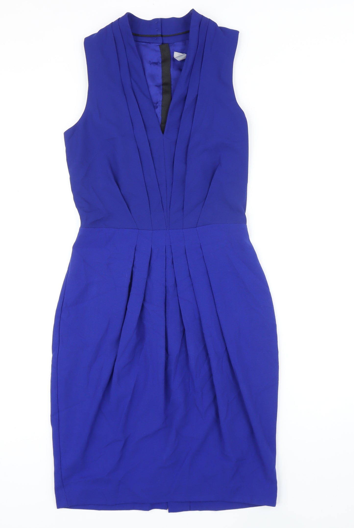 H&M Womens Blue Polyester Pencil Dress Size 6 V-Neck Zip