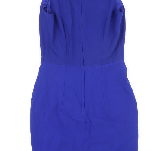 H&M Womens Blue Polyester Pencil Dress Size 6 V-Neck Zip