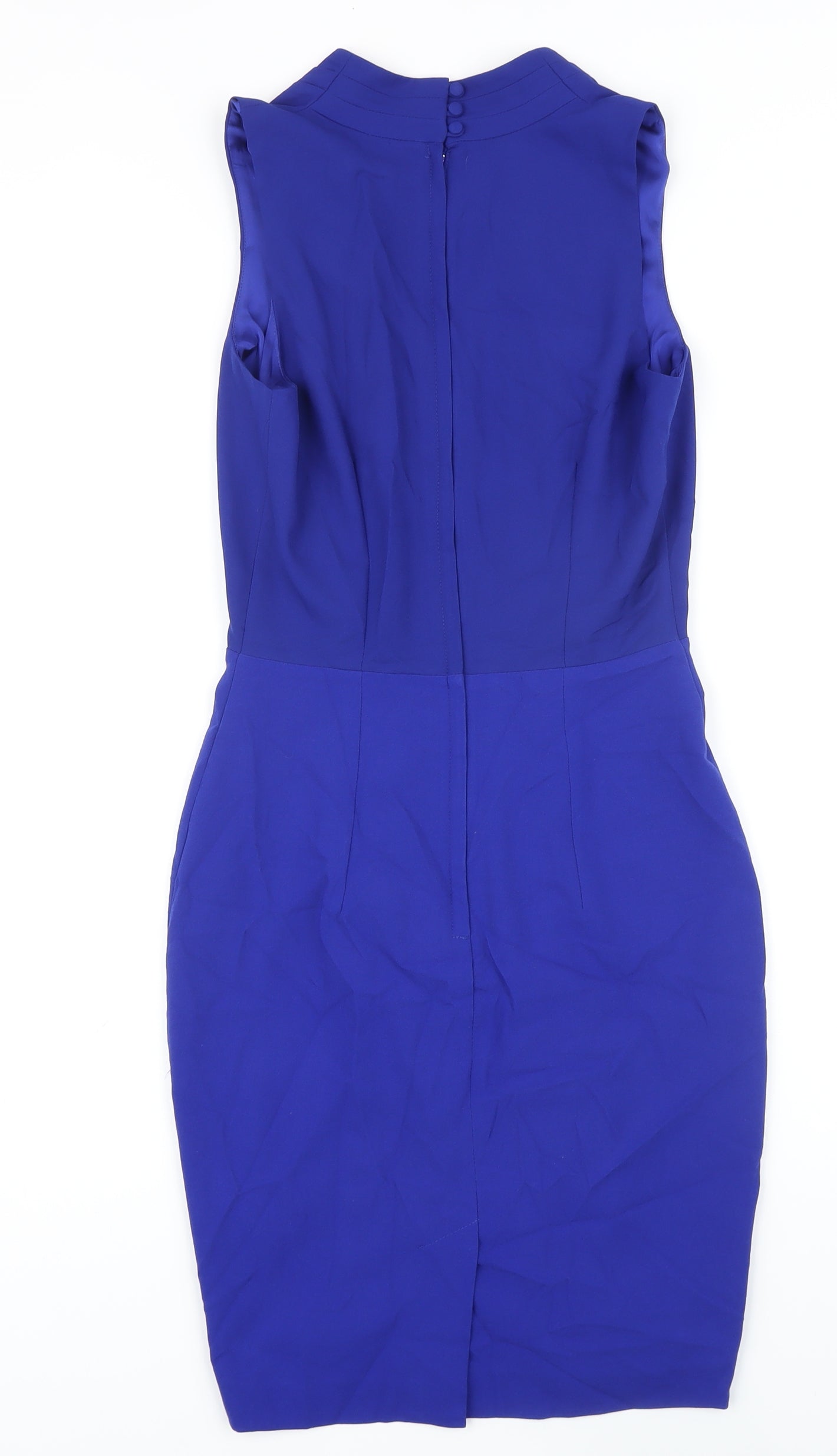 H&M Womens Blue Polyester Pencil Dress Size 6 V-Neck Zip