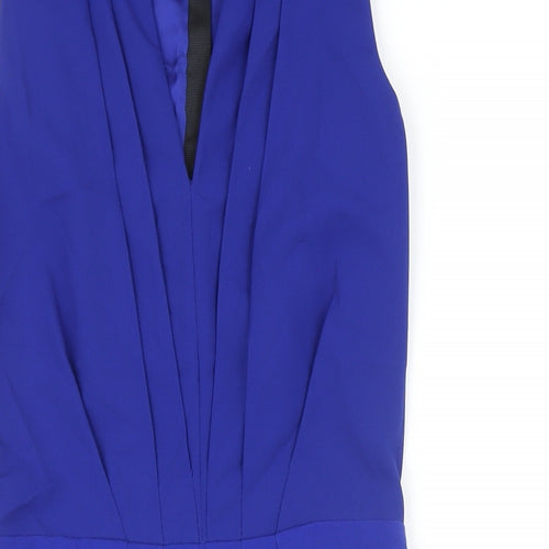 H&M Womens Blue Polyester Pencil Dress Size 6 V-Neck Zip