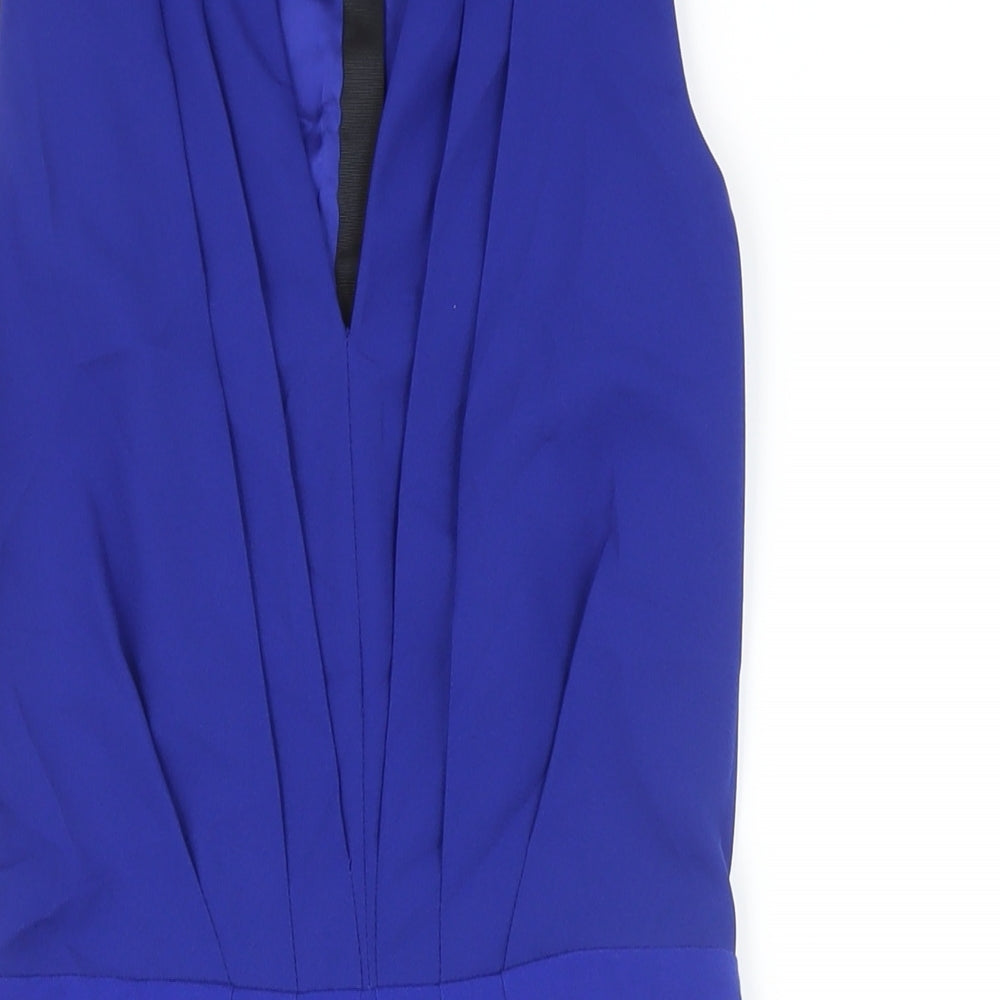 H&M Womens Blue Polyester Pencil Dress Size 6 V-Neck Zip