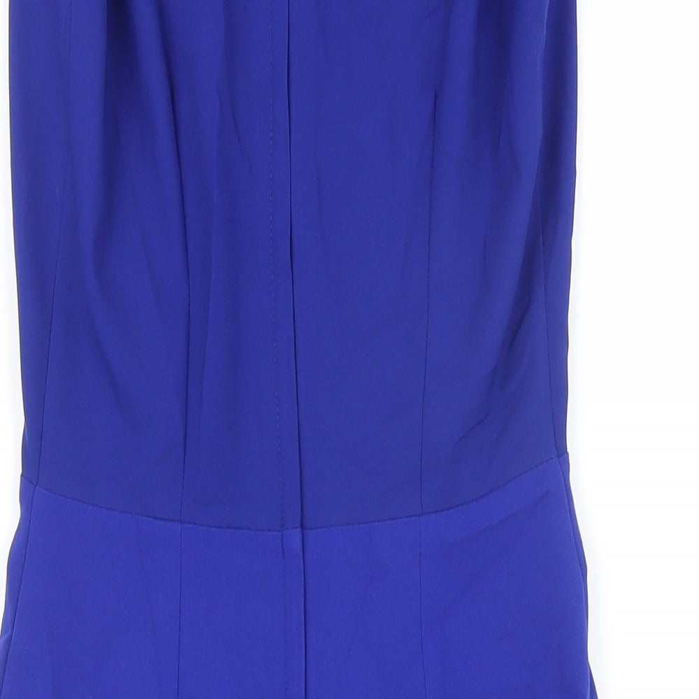 H&M Womens Blue Polyester Pencil Dress Size 6 V-Neck Zip