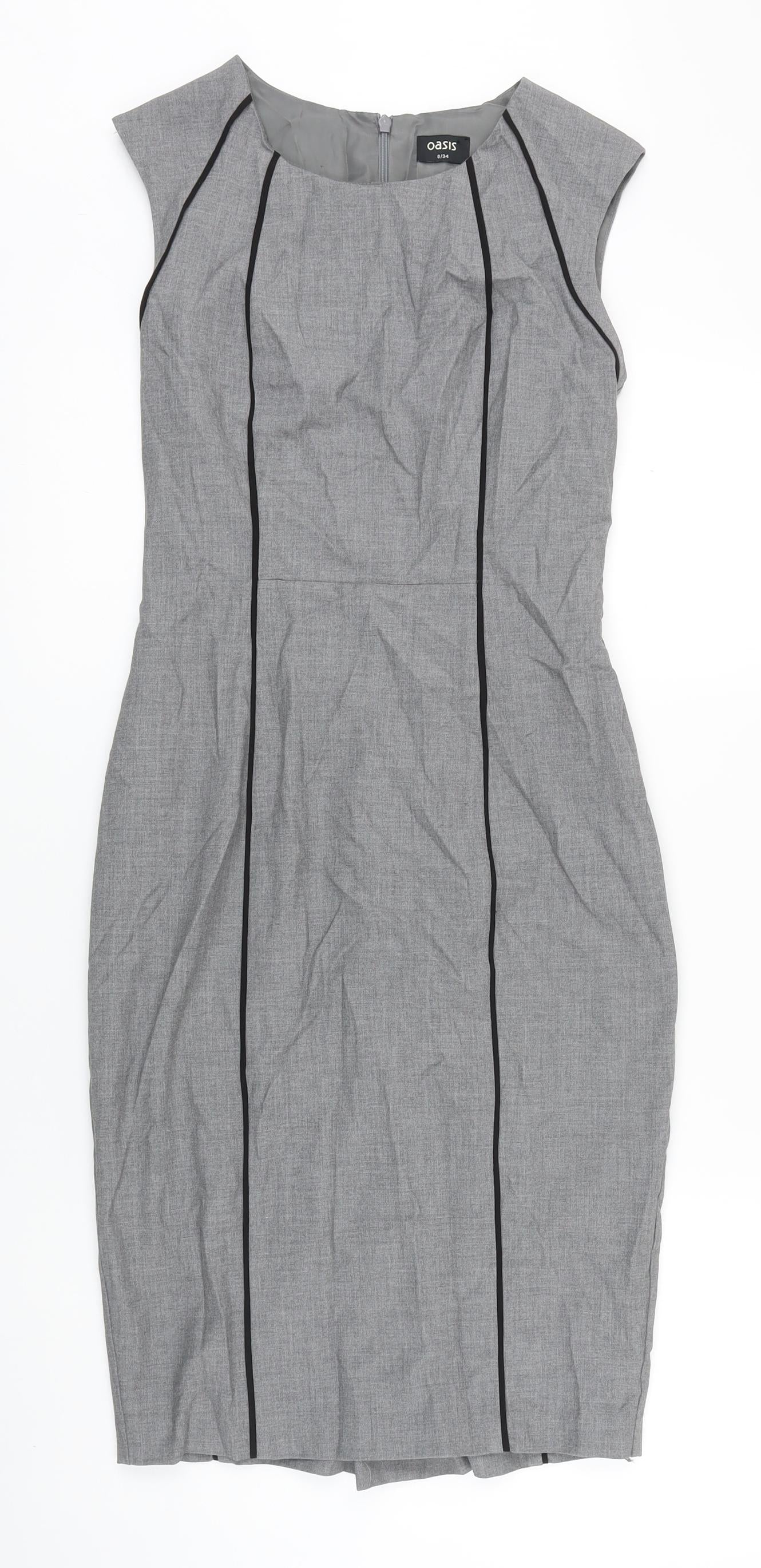 Oasis Womens Grey Polyester Pencil Dress Size 8 Boat Neck