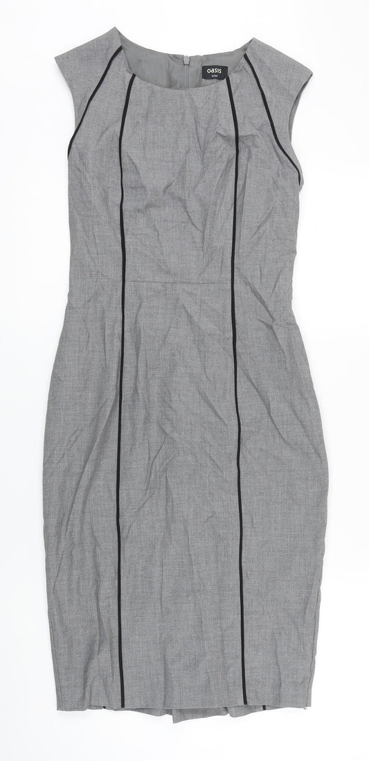 Oasis Womens Grey Polyester Pencil Dress Size 8 Boat Neck