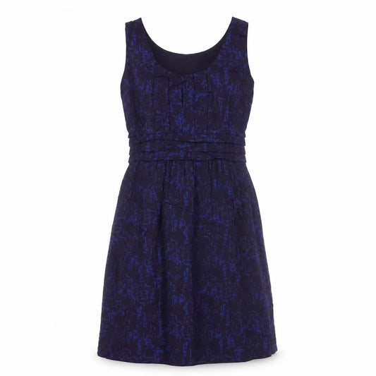 Front view of Gap women’s blue geometric polyester tank dress, size UK 10, scoop neck zip