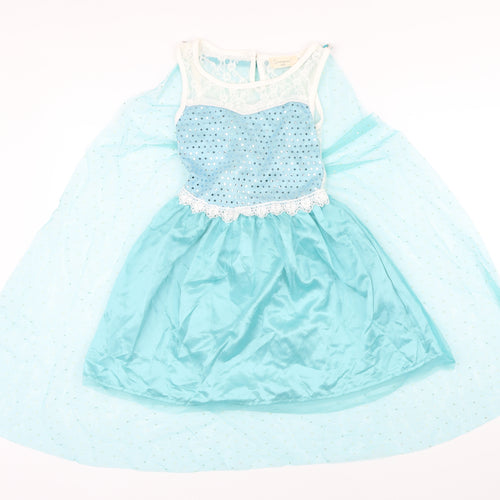 Samgami Girls Blue Polyester Blend Ball Gown Size 6-7 Years Boat Neck - Detachable cape