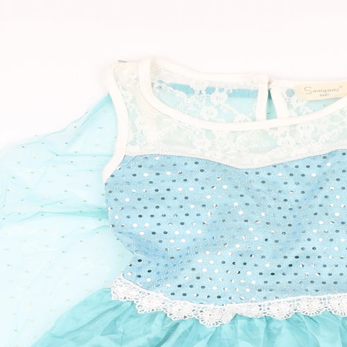 Samgami Girls Blue Polyester Blend Ball Gown Size 6-7 Years Boat Neck - Detachable cape