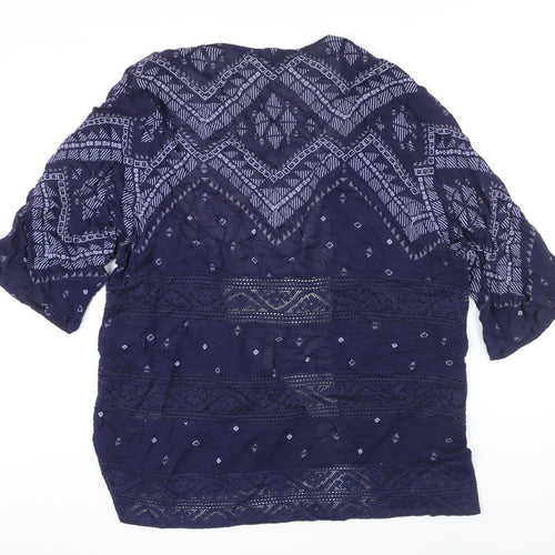 M&S Womens Blue Geometric Kimono Blazer Size 8