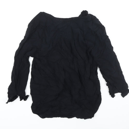 Zara Womens Black Viscose Tunic Blouse Size L V-Neck