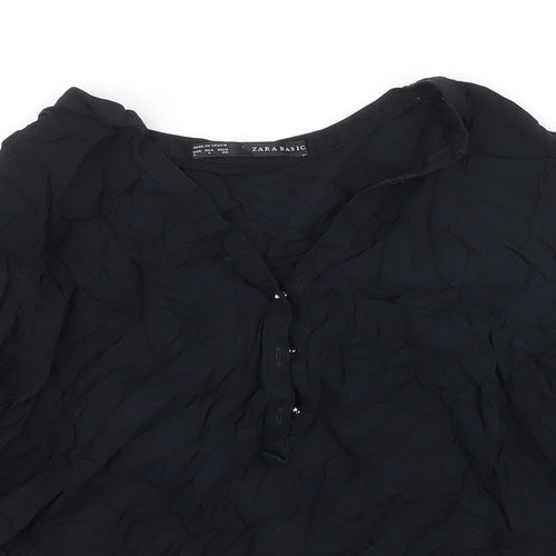 Zara Womens Black Viscose Tunic Blouse Size L V-Neck