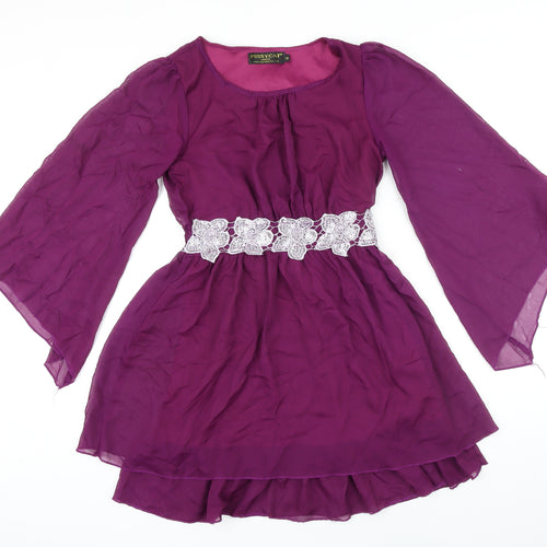 Pussycat London Womens Purple Polyester A-Line Size 8 Boat Neck