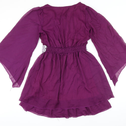 Pussycat London Womens Purple Polyester A-Line Size 8 Boat Neck