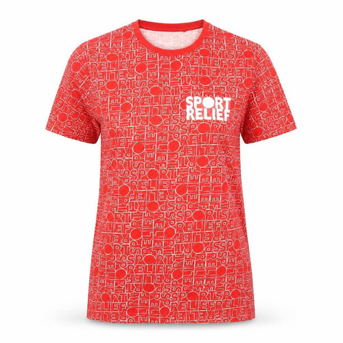 Sports Relief Womens Red Geometric 100% Cotton Basic T-Shirt Size S Round Neck