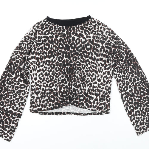 PRETTYLITTLETHING Womens Multicoloured Animal Print Polyester Blend Basic Polo Size 12 Boat Neck