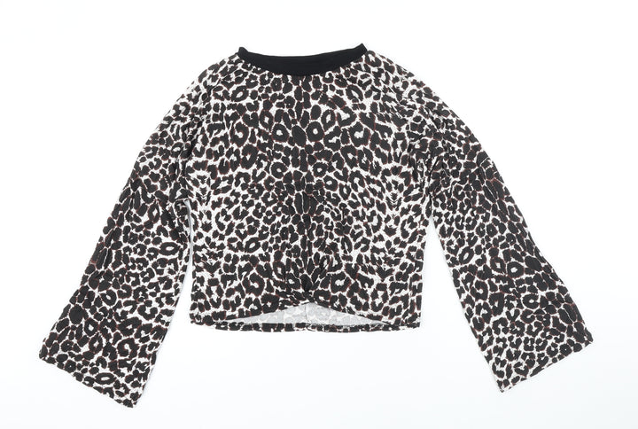 PRETTYLITTLETHING Womens Multicoloured Animal Print Polyester Blend Basic Polo Size 12 Boat Neck