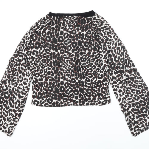 PRETTYLITTLETHING Womens Multicoloured Animal Print Polyester Blend Basic Polo Size 12 Boat Neck