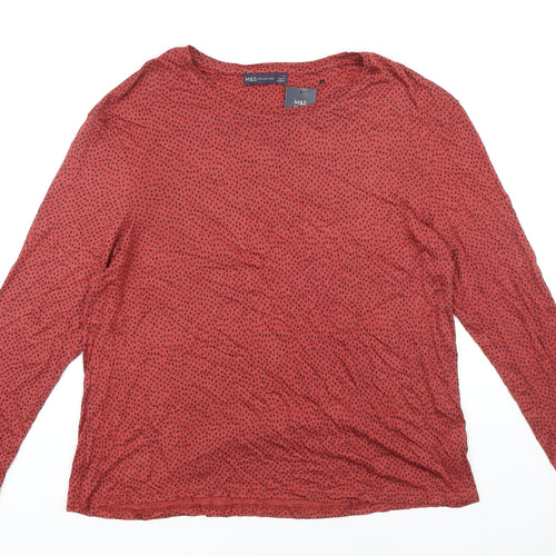 M&S Womens Red Polka Dot Viscose Basic T-Shirt Size 14 Boat Neck