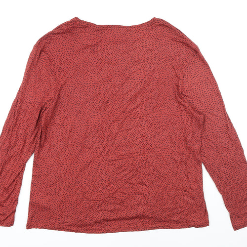 M&S Womens Red Polka Dot Viscose Basic T-Shirt Size 14 Boat Neck
