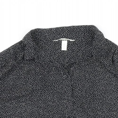 H&M Womens Black Geometric Viscose Tunic Blouse Size M Collared