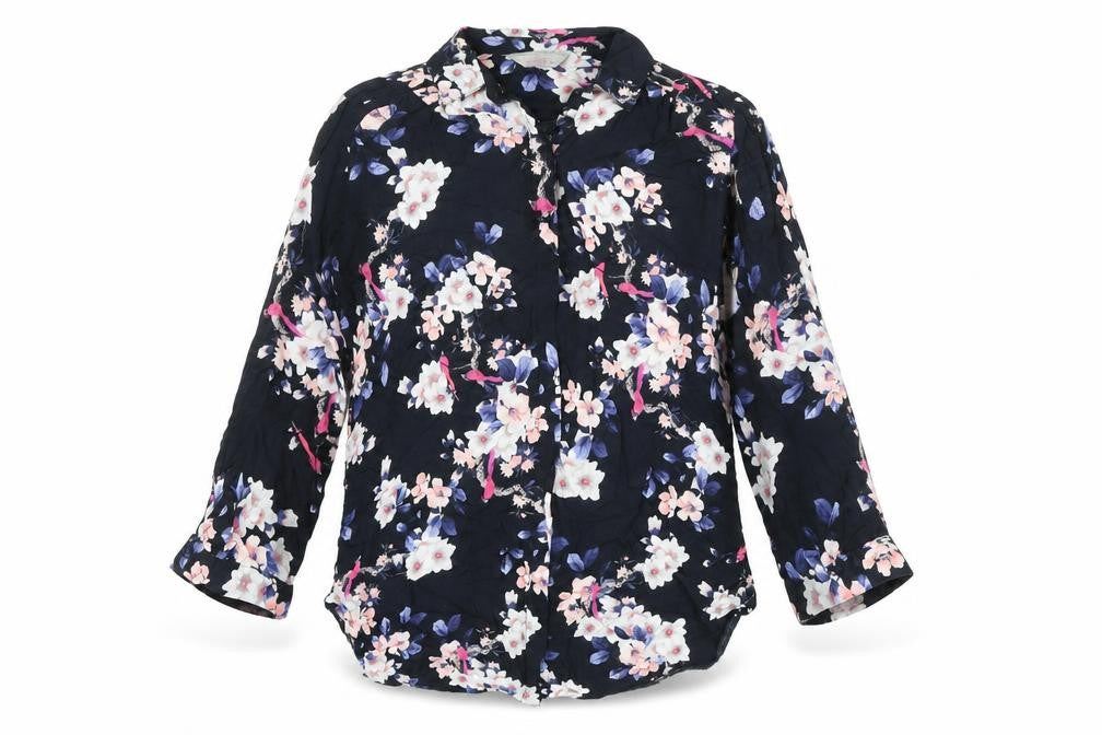 Front view of Dorothy Perkins women’s multicoloured floral viscose basic blouse, size UK 8, collared