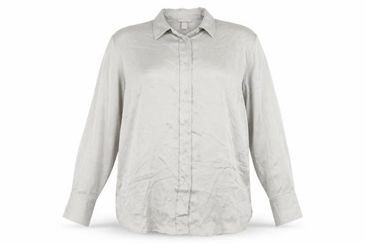 Front view of H&M women’s green polyester basic blouse, size XL, collared