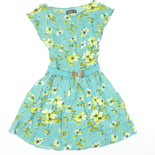 Amour Womens Ivory Floral 100% Cotton A-Line Size 8 Boat Neck