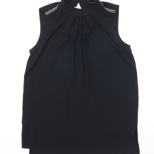 NEXT Womens Black Polyester Tunic Blouse Size 6 Mock Neck - Beaded Shoulders
