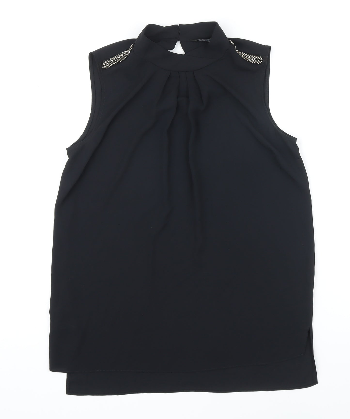 NEXT Womens Black Polyester Tunic Blouse Size 6 Mock Neck - Beaded Shoulders