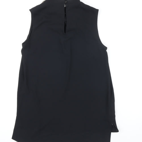 NEXT Womens Black Polyester Tunic Blouse Size 6 Mock Neck - Beaded Shoulders
