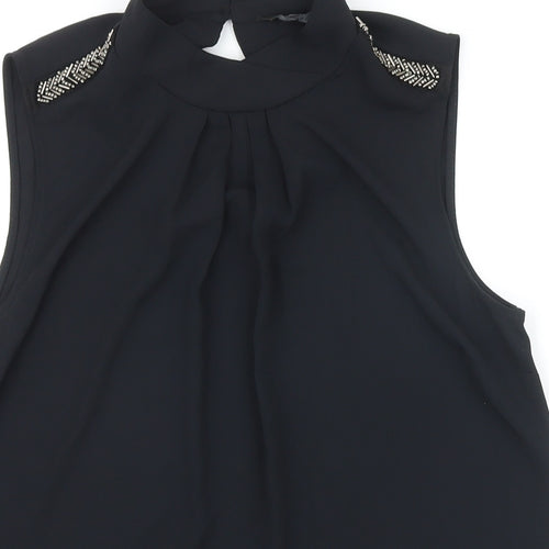 NEXT Womens Black Polyester Tunic Blouse Size 6 Mock Neck - Beaded Shoulders