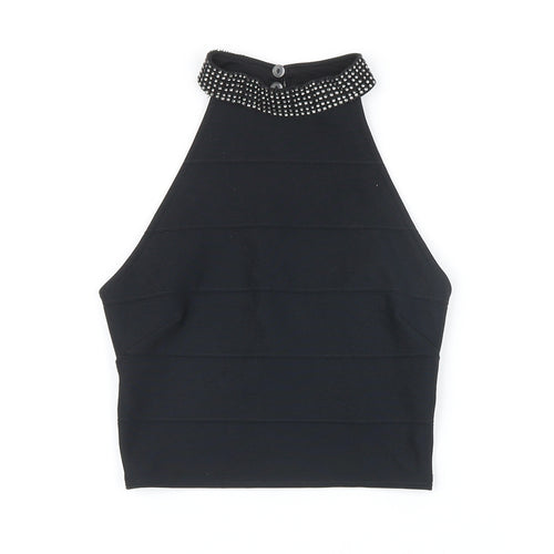 New Look Womens Black Polyester Cropped Blouse Size 6 Mock Neck