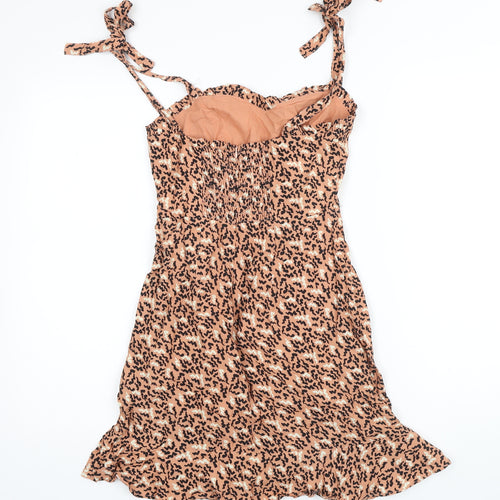 Glamorous Womens Brown Geometric Viscose Mini Size 8 Square Neck