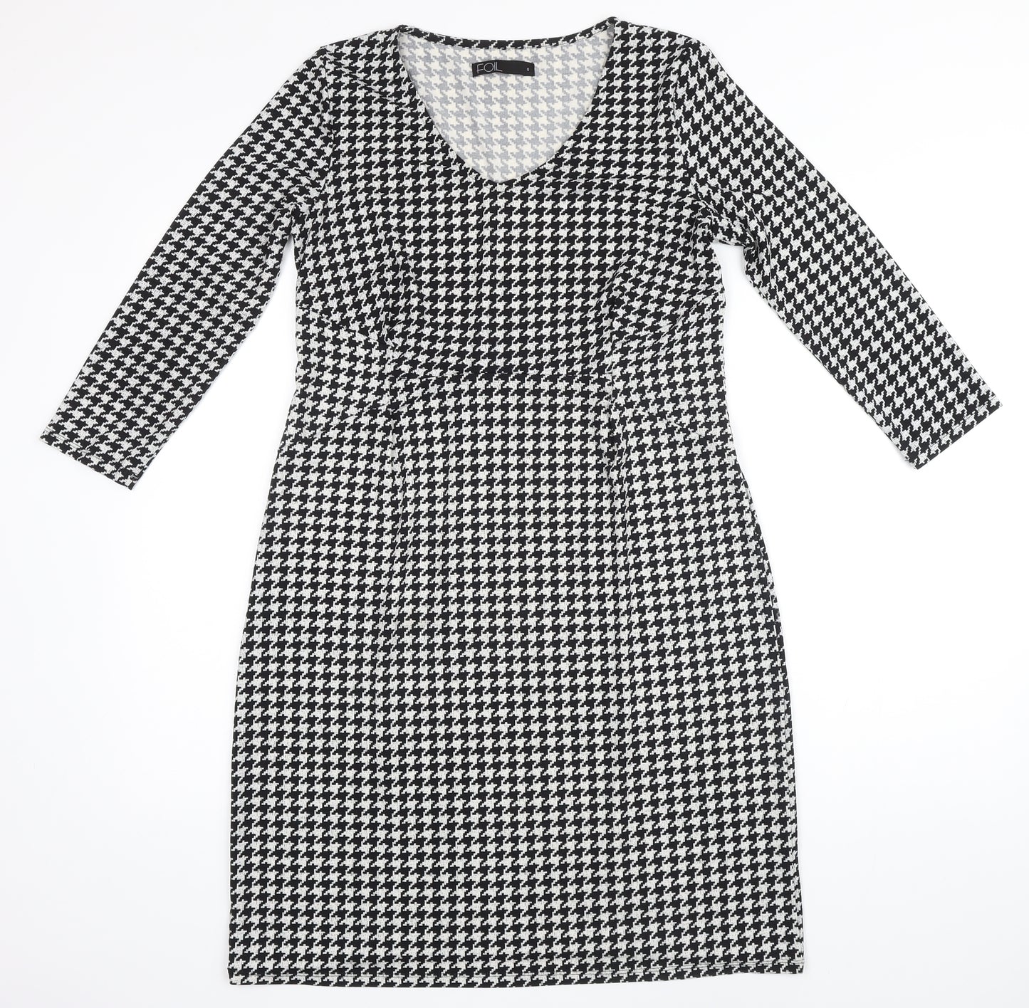 Foil Womens Multicoloured Houndstooth Polyester Shift Size S V-Neck