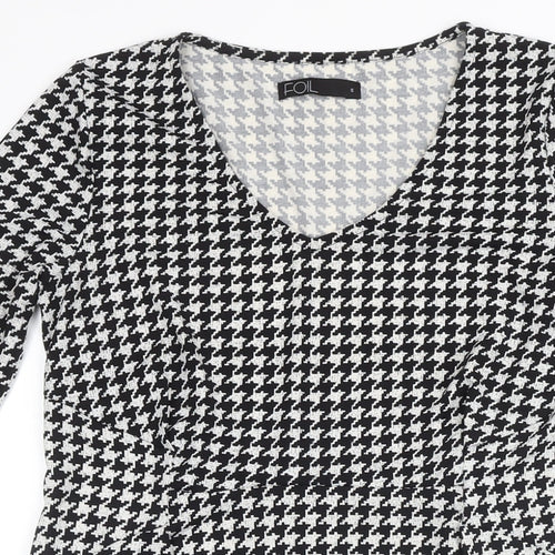 Foil Womens Multicoloured Houndstooth Polyester Shift Size S V-Neck