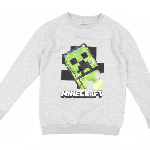 Marks and Spencer Girls Grey Cotton Pullover Sweatshirt Size 12-13 Years Pullover - Minecraft
