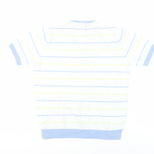 EWM Womens White V-Neck Striped Cotton Pullover Jumper Size M