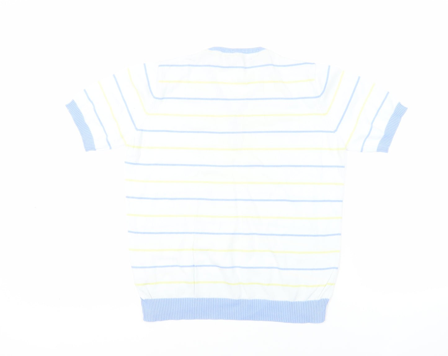 EWM Womens White V-Neck Striped Cotton Pullover Jumper Size M