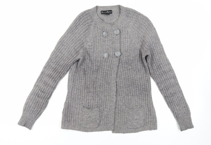 Mercer & Madison Womens Grey Round Neck Wool Cardigan Jumper Size S - Pockets