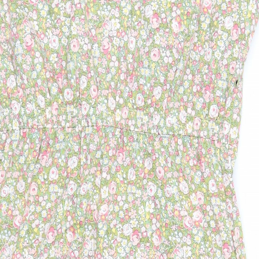 Joules Womens Green Floral Cotton Mini Size 12 V-Neck Pullover - Pockets